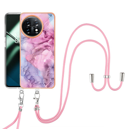 YB IMD Series-18 Style E for OnePlus 11 5G Flexible TPU Case Marble Pattern 2.0mm Electroplating Phone Cover with Lanyard