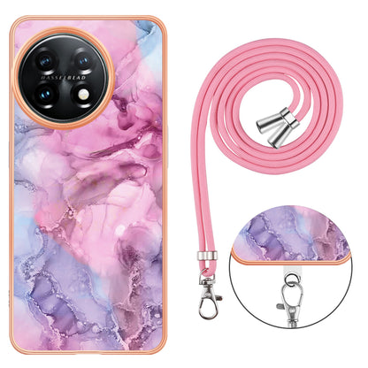 YB IMD Series-18 Style E for OnePlus 11 5G Flexible TPU Case Marble Pattern 2.0mm Electroplating Phone Cover with Lanyard