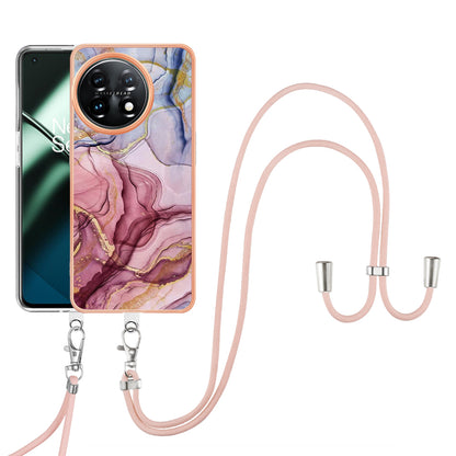 YB IMD Series-18 Style E for OnePlus 11 5G Flexible TPU Case Marble Pattern 2.0mm Electroplating Phone Cover with Lanyard