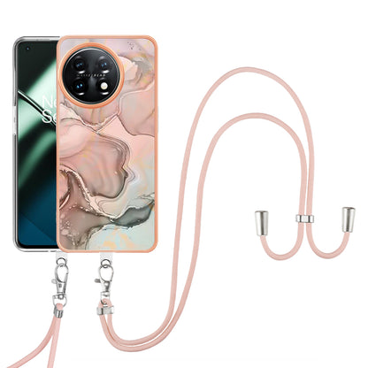 YB IMD Series-18 Style E for OnePlus 11 5G Flexible TPU Case Marble Pattern 2.0mm Electroplating Phone Cover with Lanyard