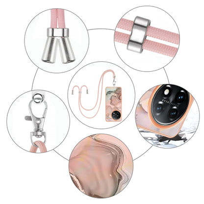 YB IMD Series-18 Style E for OnePlus 11 5G Flexible TPU Case Marble Pattern 2.0mm Electroplating Phone Cover with Lanyard