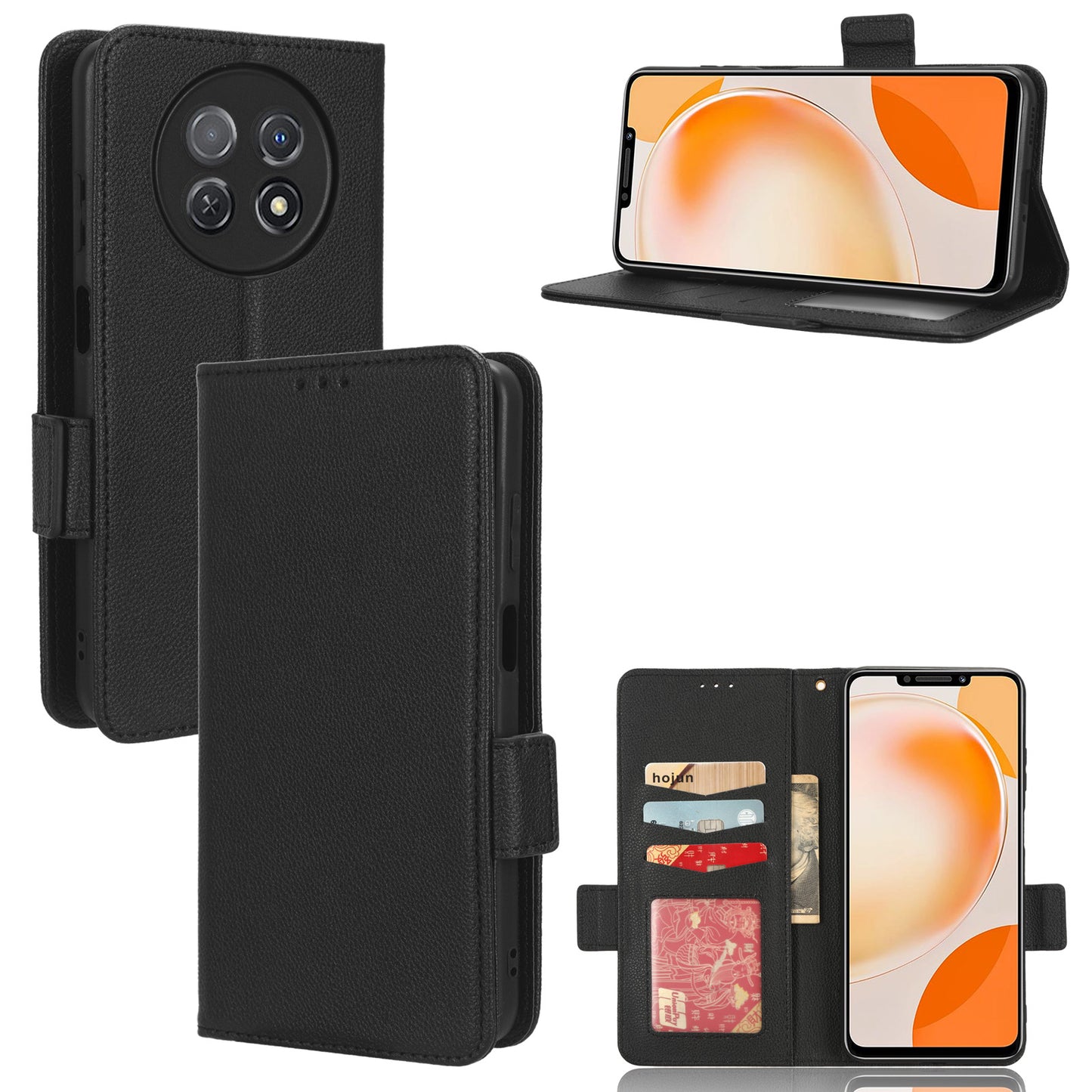For Huawei nova Y91 4G / Enjoy 60X Litchi Texture Phone Case Wallet Stand PU Leather Cover