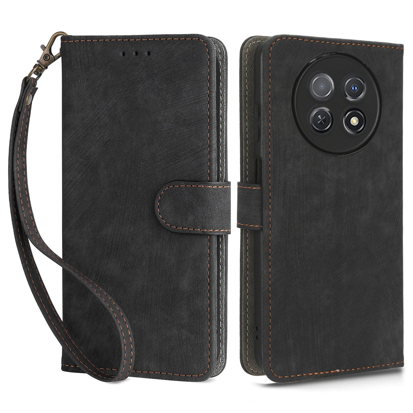 For Huawei nova Y91 4G / Enjoy 60X Drop Proof Cover RFID Blocking Wallet Stand PU Leather Case with Strap