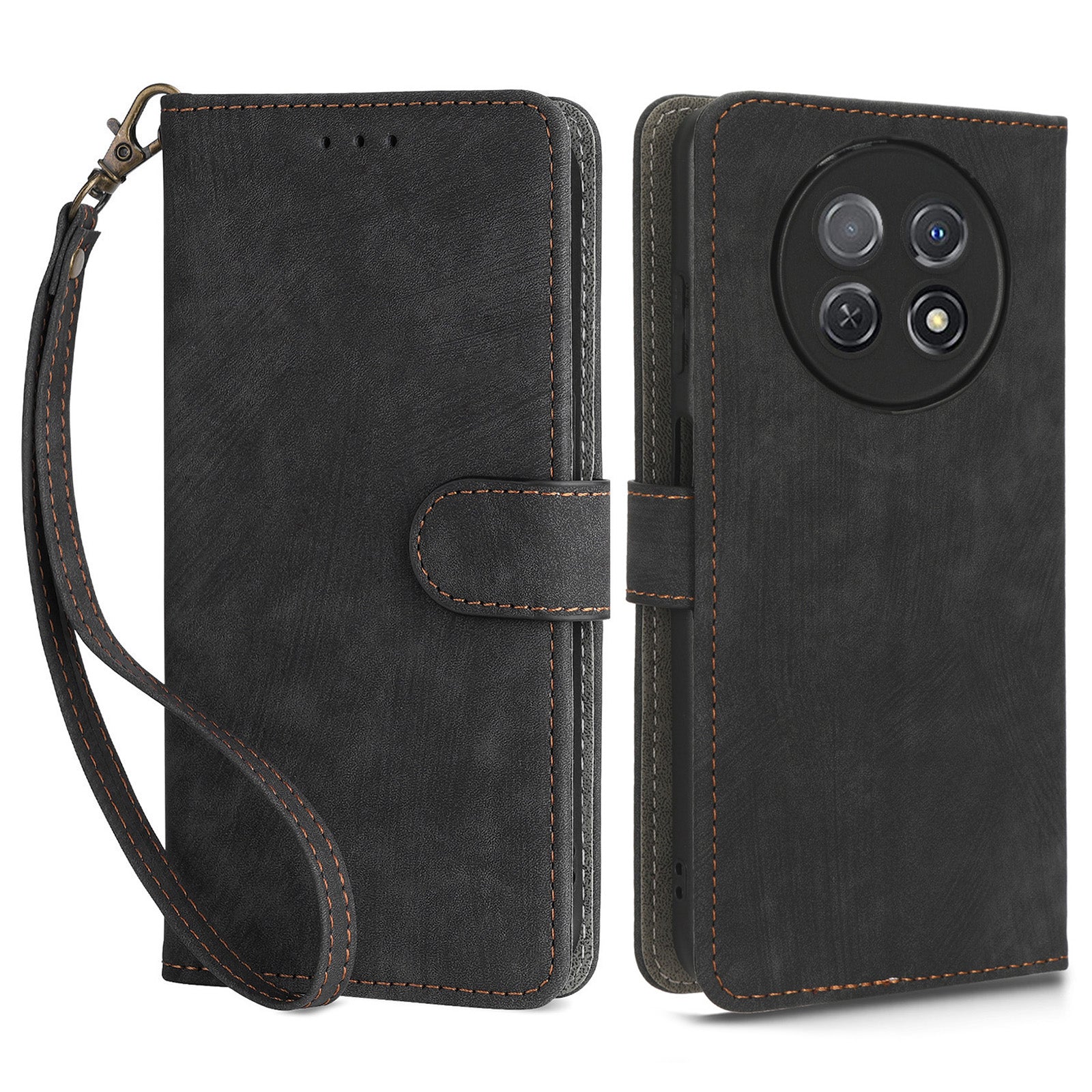For Huawei nova Y91 4G / Enjoy 60X Drop Proof Cover RFID Blocking Wallet Stand PU Leather Case with Strap