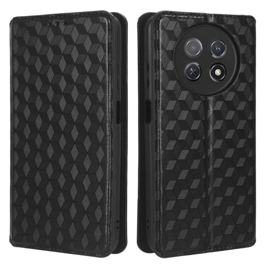 Stand Case for Huawei nova Y91 4G / Enjoy 60X Rhombus Imprinted Shell PU Leather Phone Cover