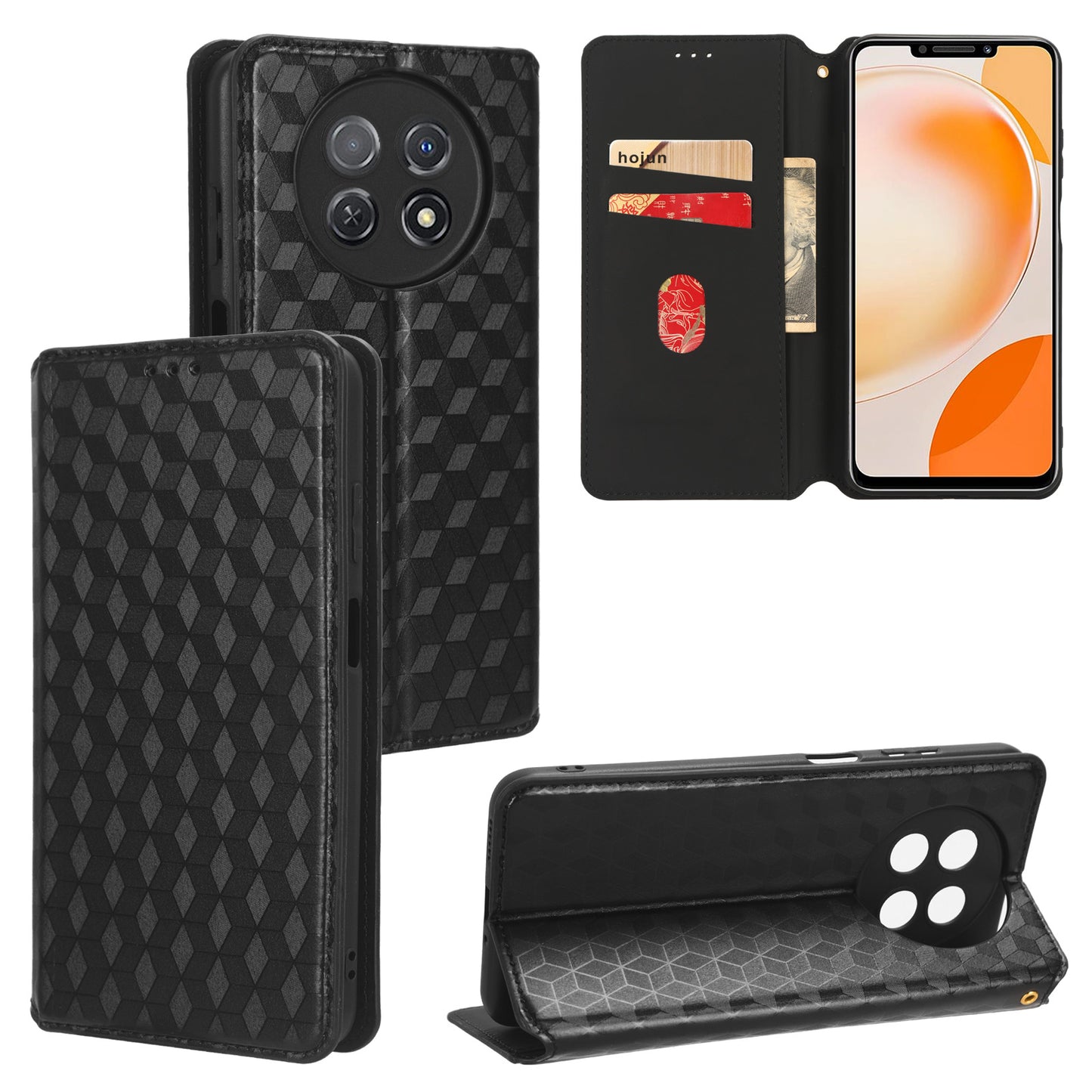 Stand Case for Huawei nova Y91 4G / Enjoy 60X Rhombus Imprinted Shell PU Leather Phone Cover