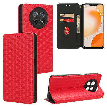 Stand Case for Huawei nova Y91 4G / Enjoy 60X Rhombus Imprinted Shell PU Leather Phone Cover