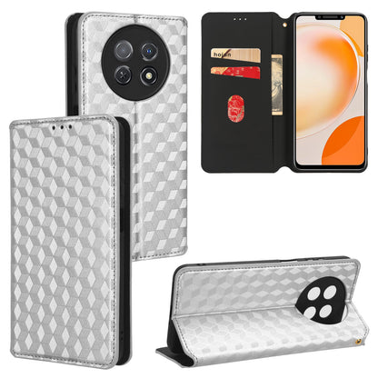 Stand Case for Huawei nova Y91 4G / Enjoy 60X Rhombus Imprinted Shell PU Leather Phone Cover