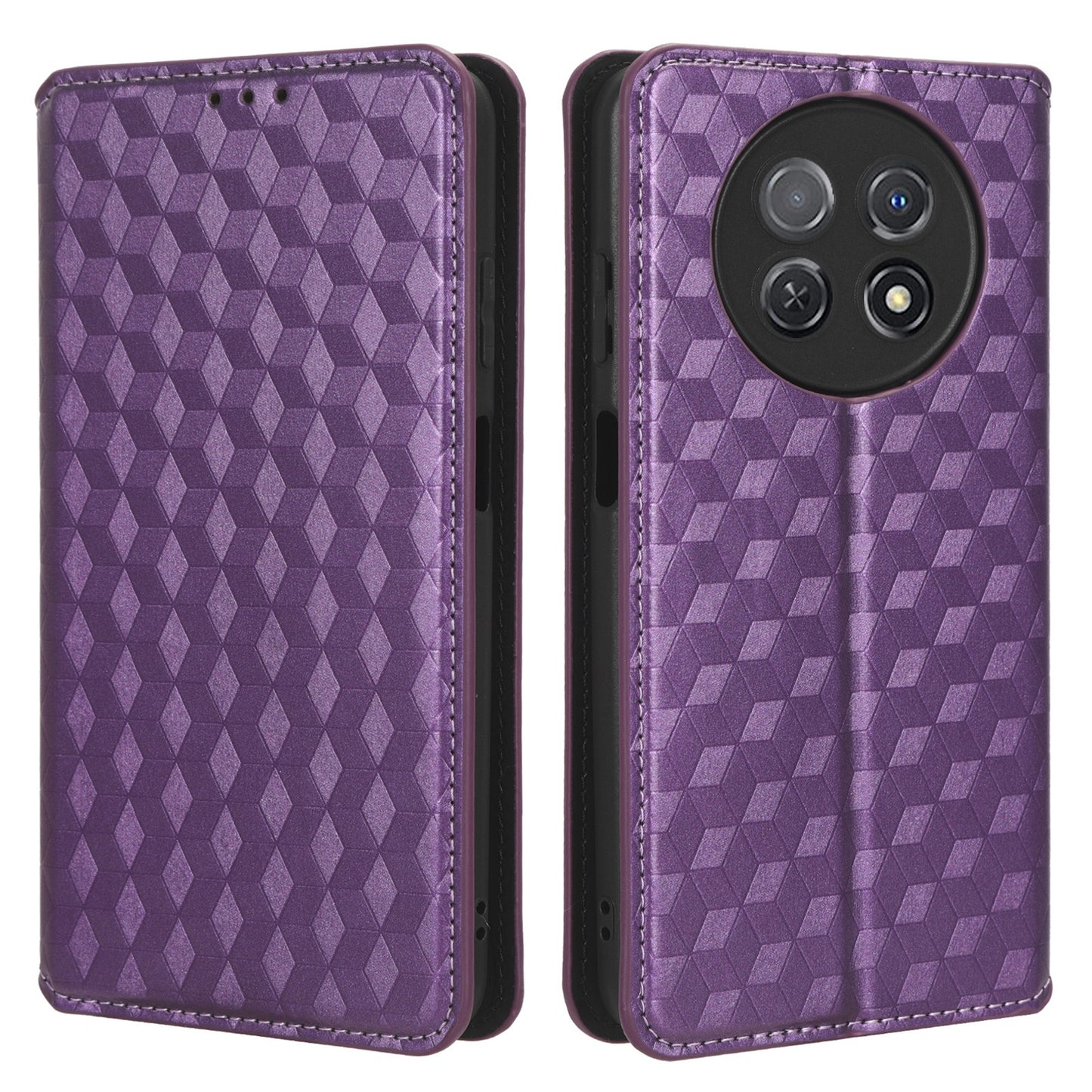 Stand Case for Huawei nova Y91 4G / Enjoy 60X Rhombus Imprinted Shell PU Leather Phone Cover