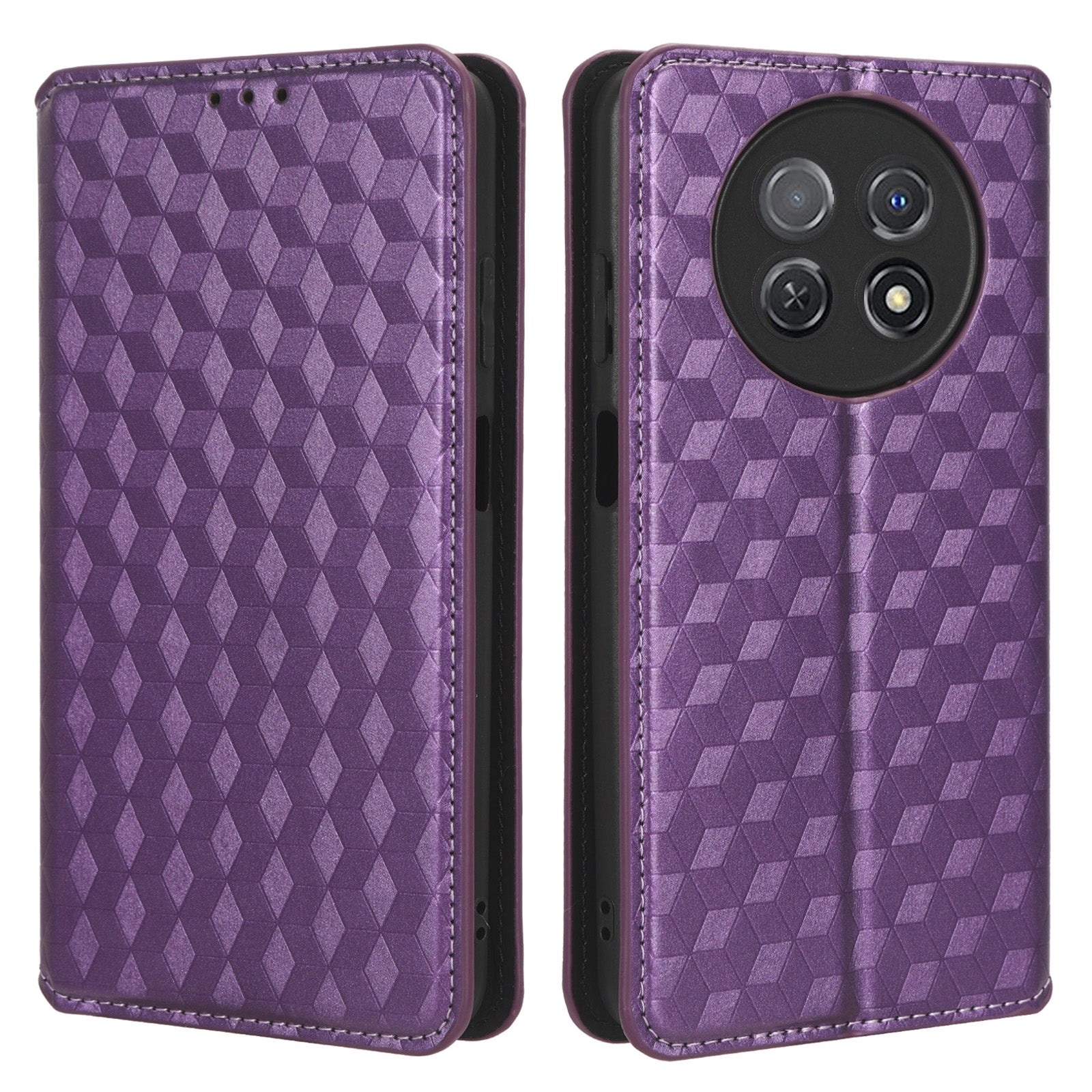 Stand Case for Huawei nova Y91 4G / Enjoy 60X Rhombus Imprinted Shell PU Leather Phone Cover