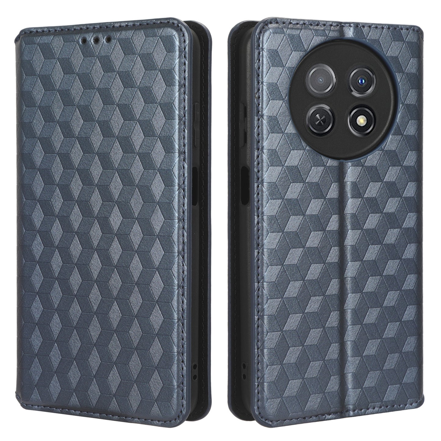 Stand Case for Huawei nova Y91 4G / Enjoy 60X Rhombus Imprinted Shell PU Leather Phone Cover