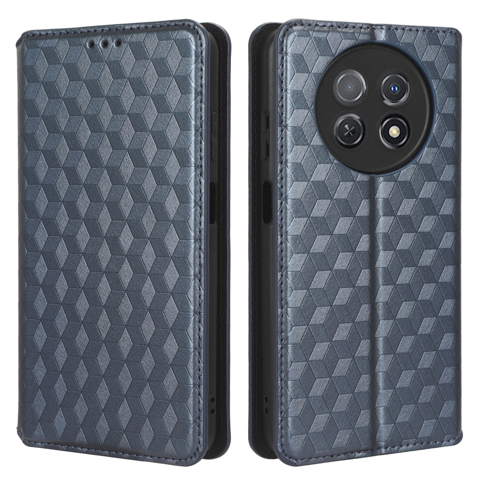 Stand Case for Huawei nova Y91 4G / Enjoy 60X Rhombus Imprinted Shell PU Leather Phone Cover