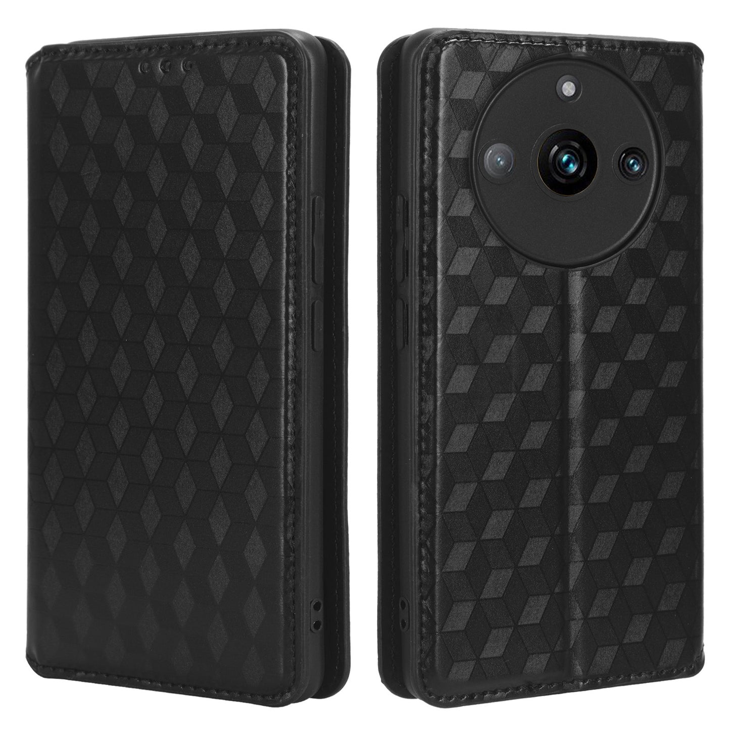 Rhombus Imprinted Shell for Realme 11 Pro 5G / 11 Pro+ 5G PU Leather Phone Cover Stand Case