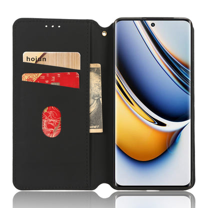 Rhombus Imprinted Shell for Realme 11 Pro 5G / 11 Pro+ 5G PU Leather Phone Cover Stand Case