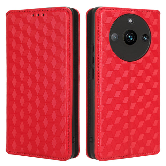 Rhombus Imprinted Shell for Realme 11 Pro 5G / 11 Pro+ 5G PU Leather Phone Cover Stand Case