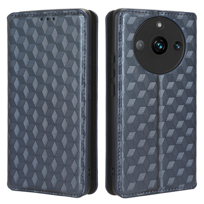 Rhombus Imprinted Shell for Realme 11 Pro 5G / 11 Pro+ 5G PU Leather Phone Cover Stand Case