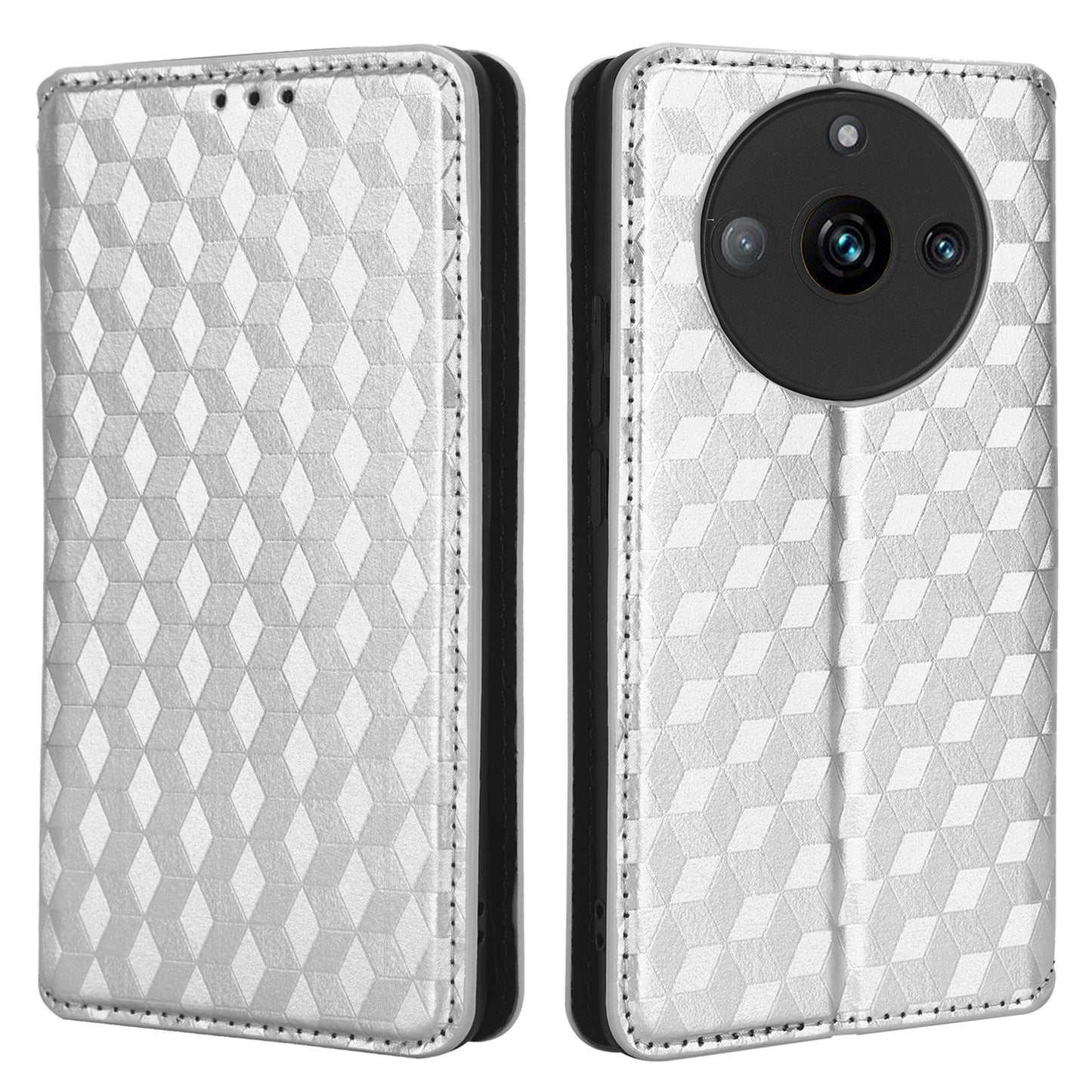 Rhombus Imprinted Shell for Realme 11 Pro 5G / 11 Pro+ 5G PU Leather Phone Cover Stand Case