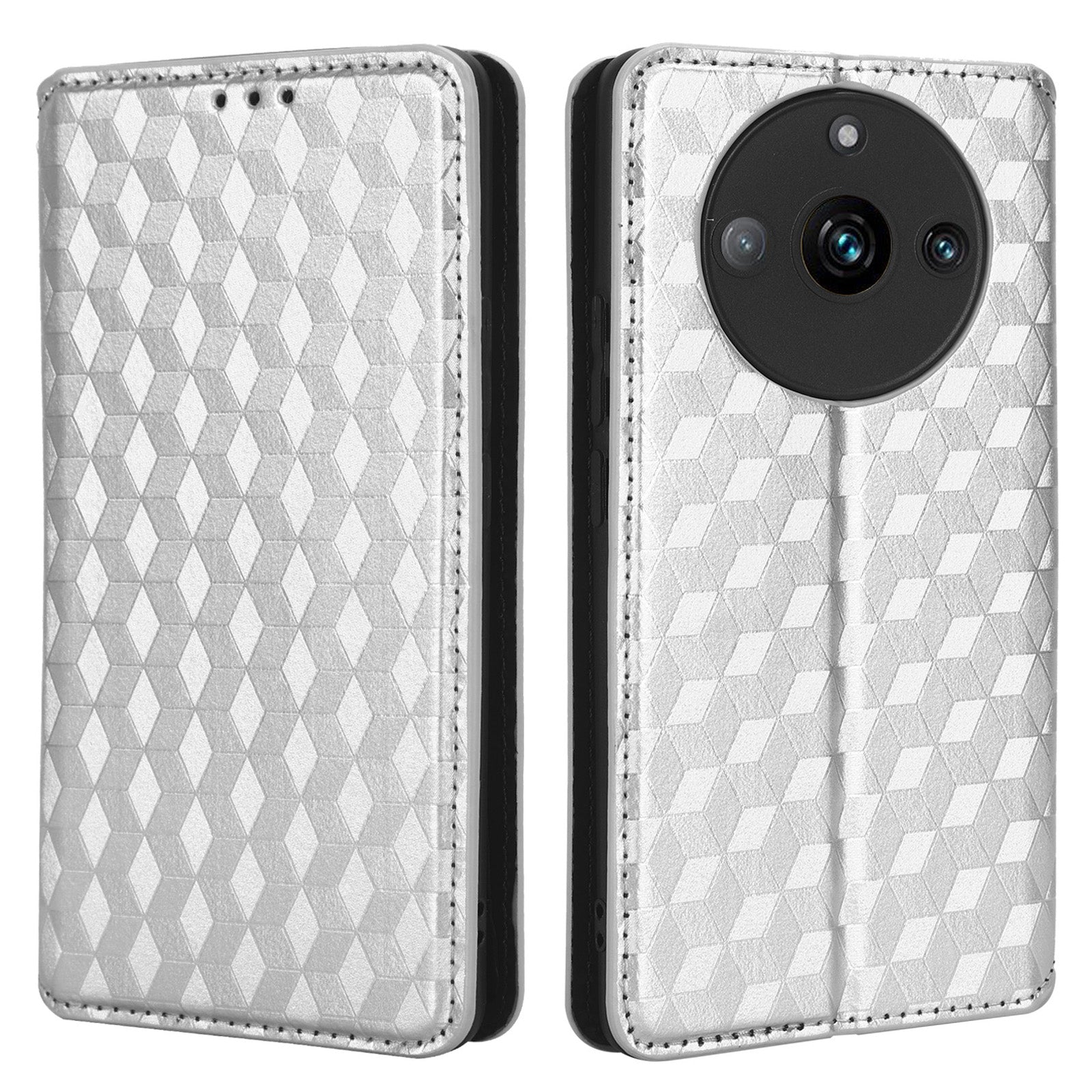 Rhombus Imprinted Shell for Realme 11 Pro 5G / 11 Pro+ 5G PU Leather Phone Cover Stand Case