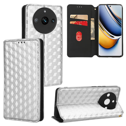 Rhombus Imprinted Shell for Realme 11 Pro 5G / 11 Pro+ 5G PU Leather Phone Cover Stand Case