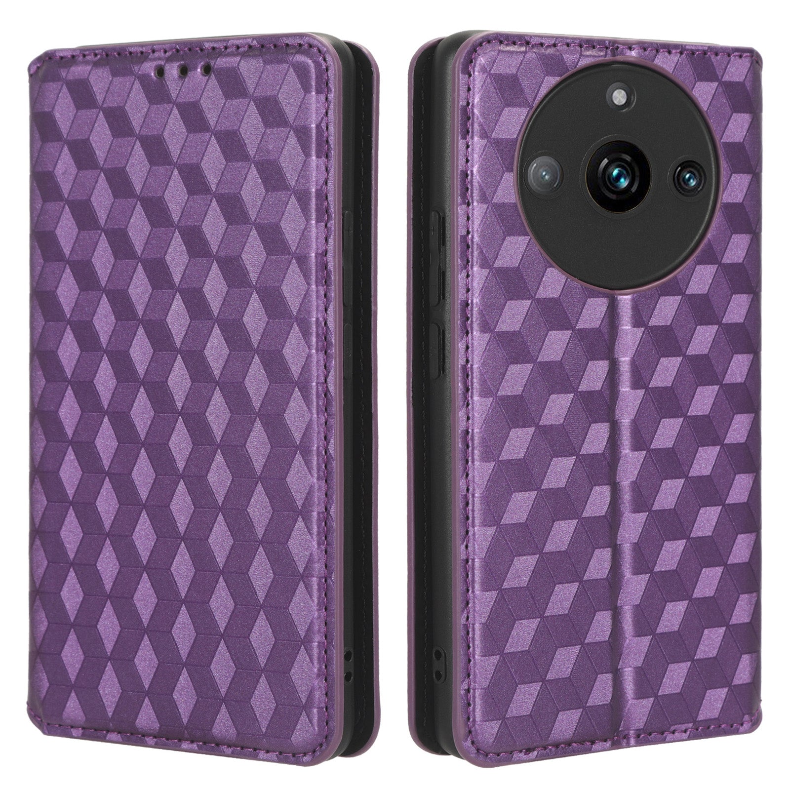 Rhombus Imprinted Shell for Realme 11 Pro 5G / 11 Pro+ 5G PU Leather Phone Cover Stand Case