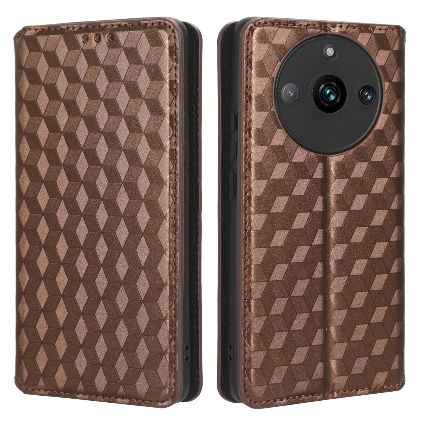 Rhombus Imprinted Shell for Realme 11 Pro 5G / 11 Pro+ 5G PU Leather Phone Cover Stand Case