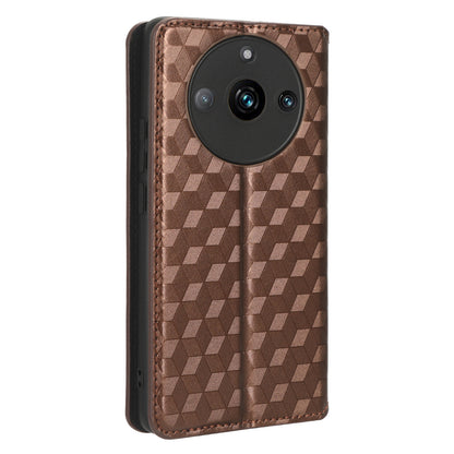 Rhombus Imprinted Shell for Realme 11 Pro 5G / 11 Pro+ 5G PU Leather Phone Cover Stand Case