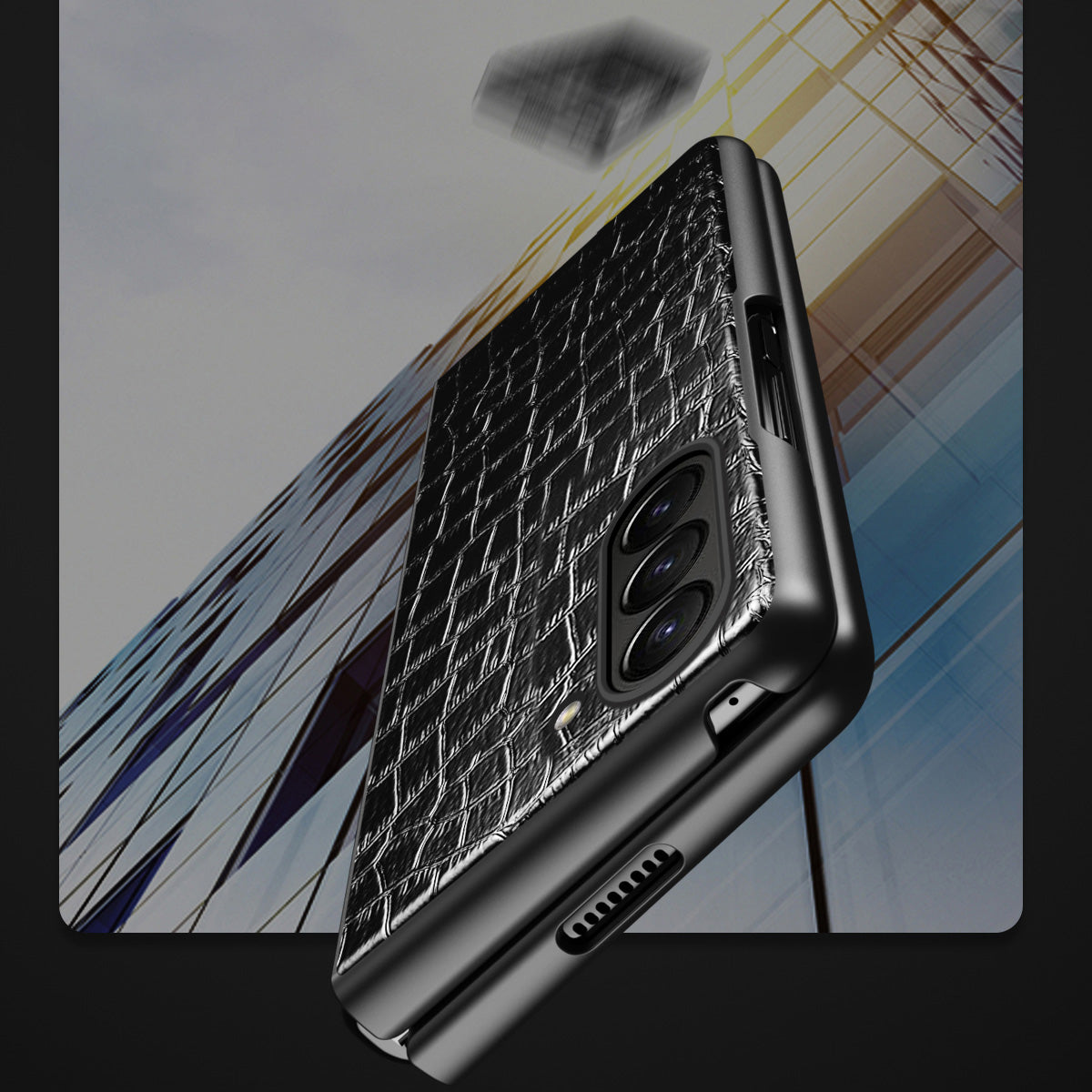 For Samsung Galaxy Z Fold5 5G Crocodile Leather Folding Phone Case PU Leather Coated PC Cover