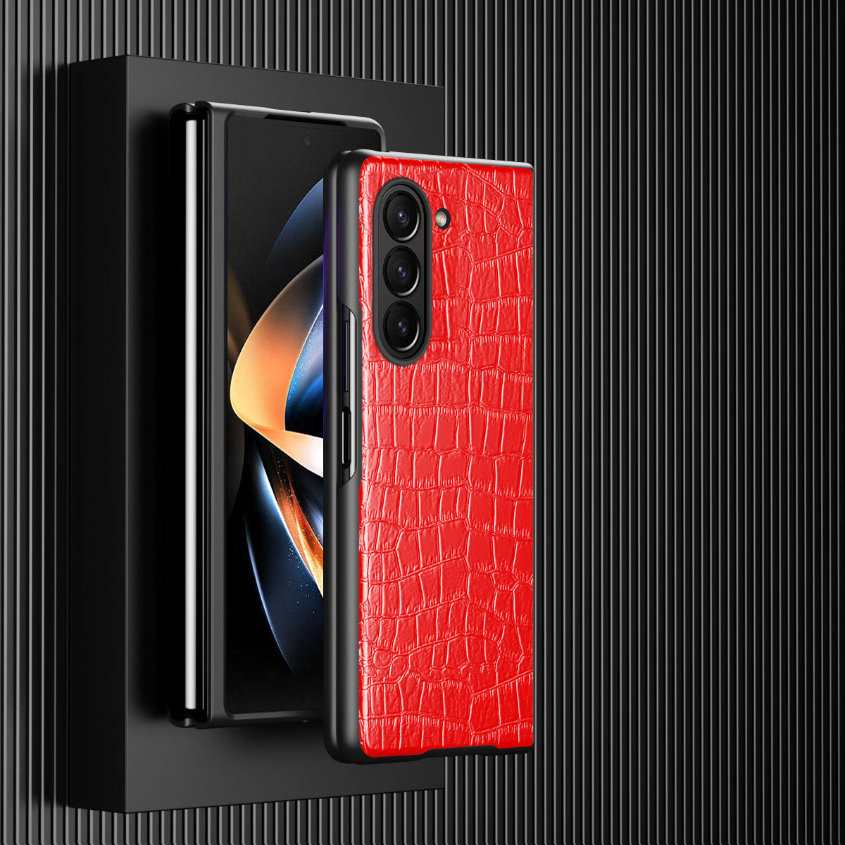 For Samsung Galaxy Z Fold5 5G Crocodile Leather Folding Phone Case PU Leather Coated PC Cover