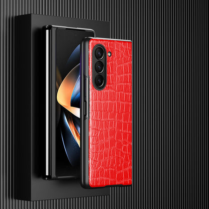 For Samsung Galaxy Z Fold5 5G Crocodile Leather Folding Phone Case PU Leather Coated PC Cover