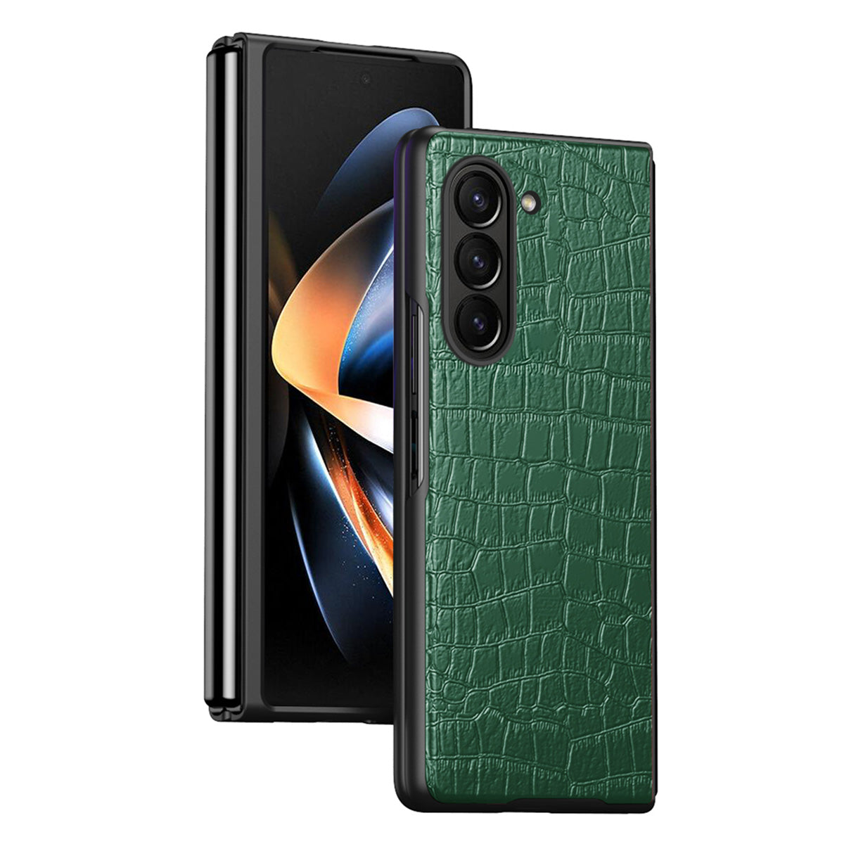 For Samsung Galaxy Z Fold5 5G Crocodile Leather Folding Phone Case PU Leather Coated PC Cover