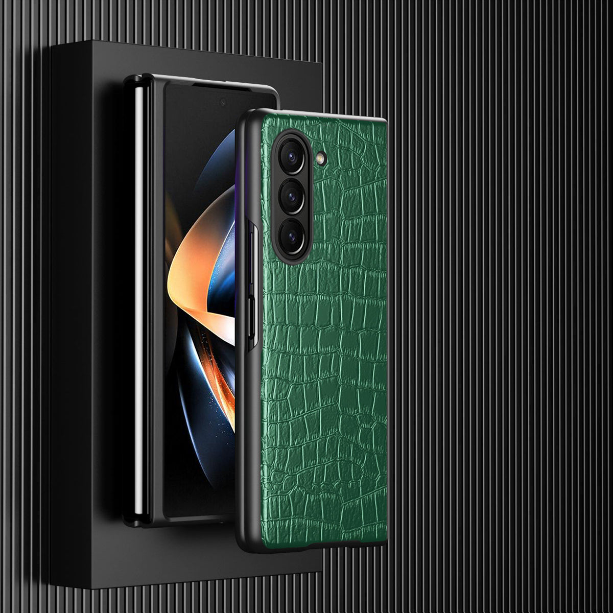 For Samsung Galaxy Z Fold5 5G Crocodile Leather Folding Phone Case PU Leather Coated PC Cover