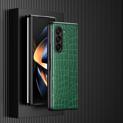 For Samsung Galaxy Z Fold5 5G Crocodile Leather Folding Phone Case PU Leather Coated PC Cover