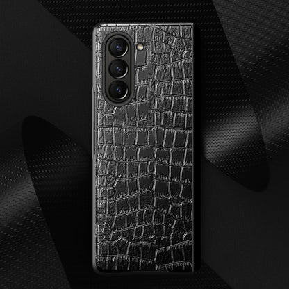 For Samsung Galaxy Z Fold5 5G Crocodile Leather Folding Phone Case PU Leather Coated PC Cover
