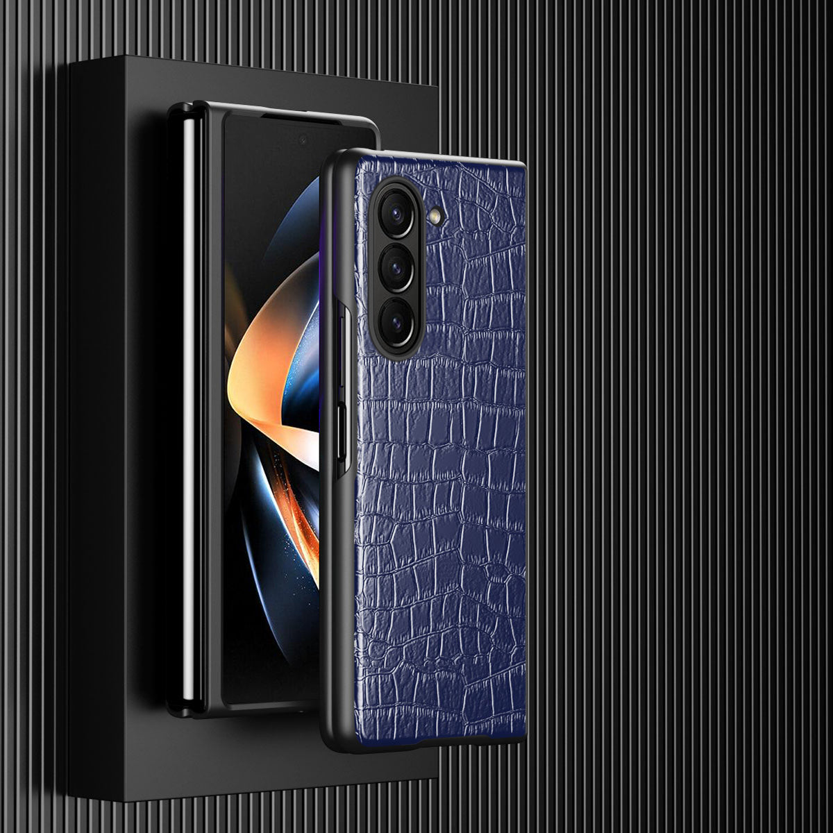 For Samsung Galaxy Z Fold5 5G Crocodile Leather Folding Phone Case PU Leather Coated PC Cover