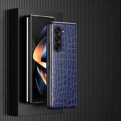 For Samsung Galaxy Z Fold5 5G Crocodile Leather Folding Phone Case PU Leather Coated PC Cover