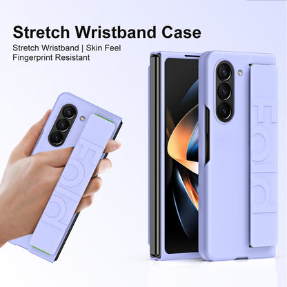Wrist Strap Phone Case for Samsung Galaxy Z Fold5 5G , Anti-scratch Rubberized PC Phone Cover