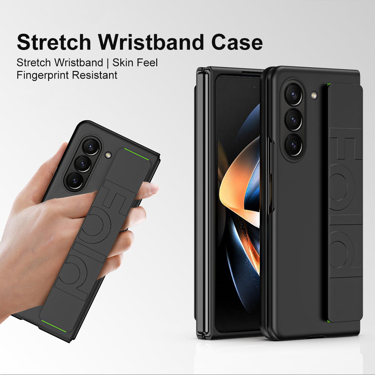 Wrist Strap Phone Case for Samsung Galaxy Z Fold5 5G , Anti-scratch Rubberized PC Phone Cover