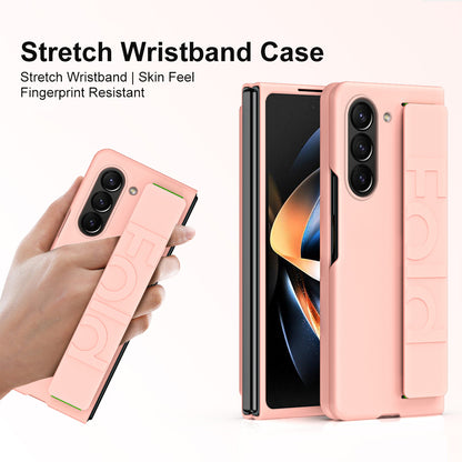 Wrist Strap Phone Case for Samsung Galaxy Z Fold5 5G , Anti-scratch Rubberized PC Phone Cover
