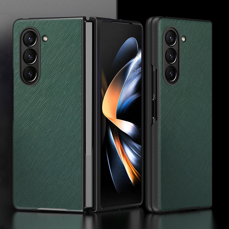 For Samsung Galaxy Z Fold5 5G Cross Texture Folding Phone Case Rubberized PU Leather + Hard PC Phone Cover