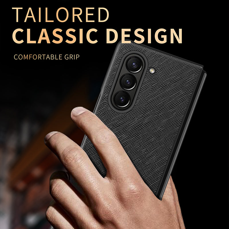 For Samsung Galaxy Z Fold5 5G Cross Texture Folding Phone Case Rubberized PU Leather + Hard PC Phone Cover