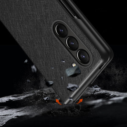 For Samsung Galaxy Z Fold5 5G Cross Texture Folding Phone Case Rubberized PU Leather + Hard PC Phone Cover
