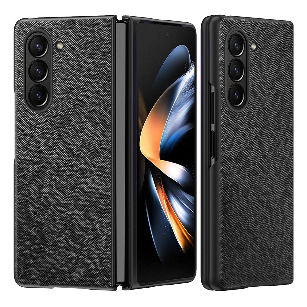 For Samsung Galaxy Z Fold5 5G Cross Texture Folding Phone Case Rubberized PU Leather + Hard PC Phone Cover
