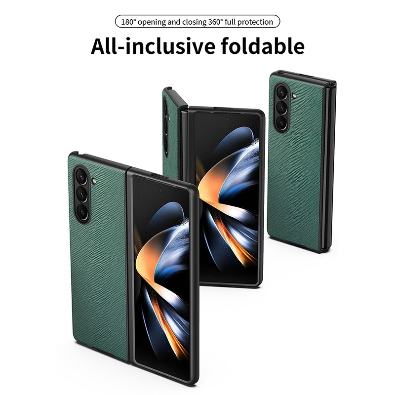 For Samsung Galaxy Z Fold5 5G Cross Texture Folding Phone Case Rubberized PU Leather + Hard PC Phone Cover