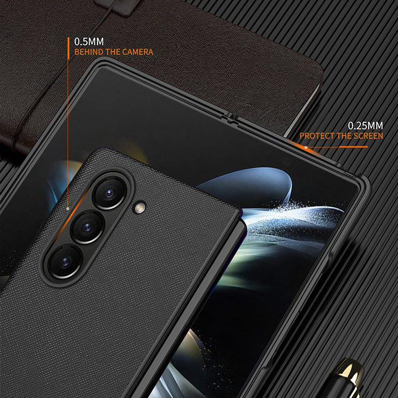 For Samsung Galaxy Z Fold5 5G Cross Texture Folding Phone Case Rubberized PU Leather + Hard PC Phone Cover