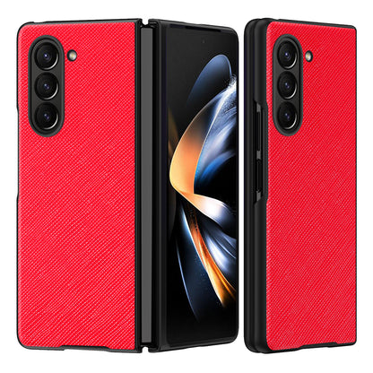 For Samsung Galaxy Z Fold5 5G Cross Texture Folding Phone Case Rubberized PU Leather + Hard PC Phone Cover