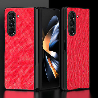 For Samsung Galaxy Z Fold5 5G Cross Texture Folding Phone Case Rubberized PU Leather + Hard PC Phone Cover