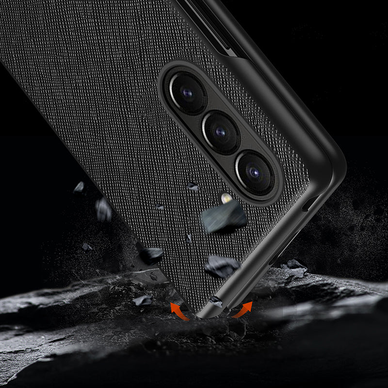 For Samsung Galaxy Z Fold5 5G Cross Texture Folding Phone Case Rubberized PU Leather + Hard PC Phone Cover