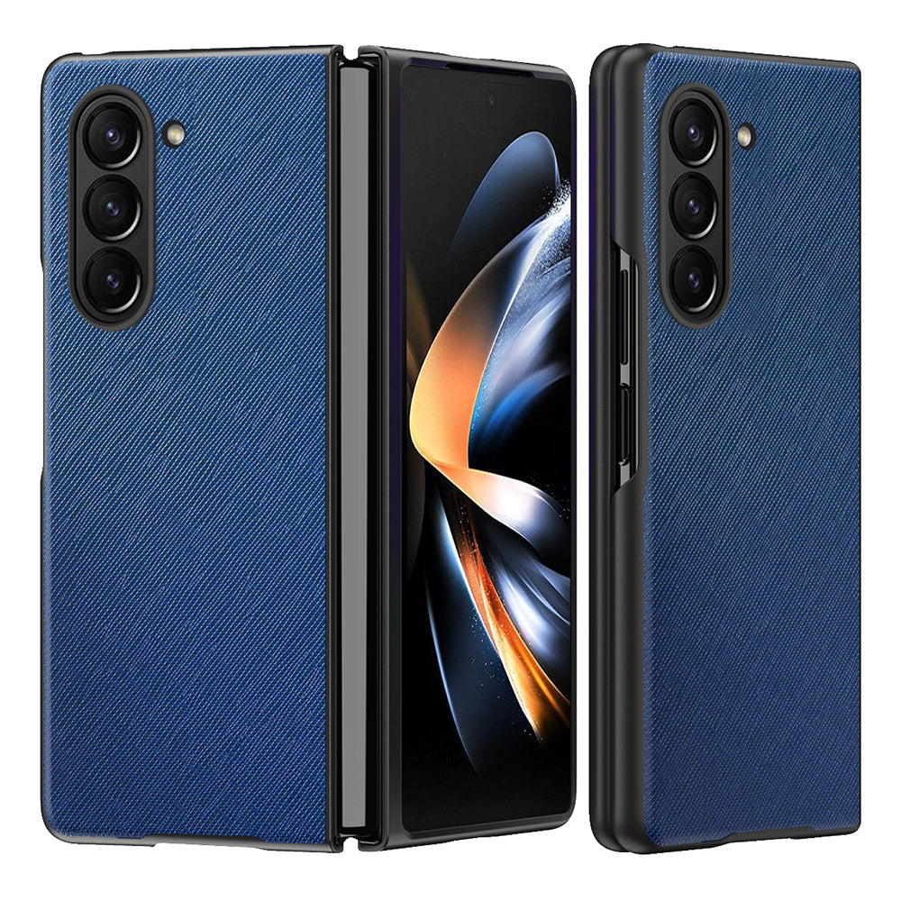For Samsung Galaxy Z Fold5 5G Cross Texture Folding Phone Case Rubberized PU Leather + Hard PC Phone Cover