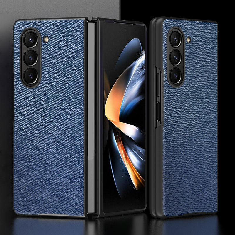 For Samsung Galaxy Z Fold5 5G Cross Texture Folding Phone Case Rubberized PU Leather + Hard PC Phone Cover