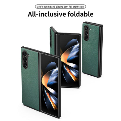 For Samsung Galaxy Z Fold5 5G Cross Texture Folding Phone Case Rubberized PU Leather + Hard PC Phone Cover